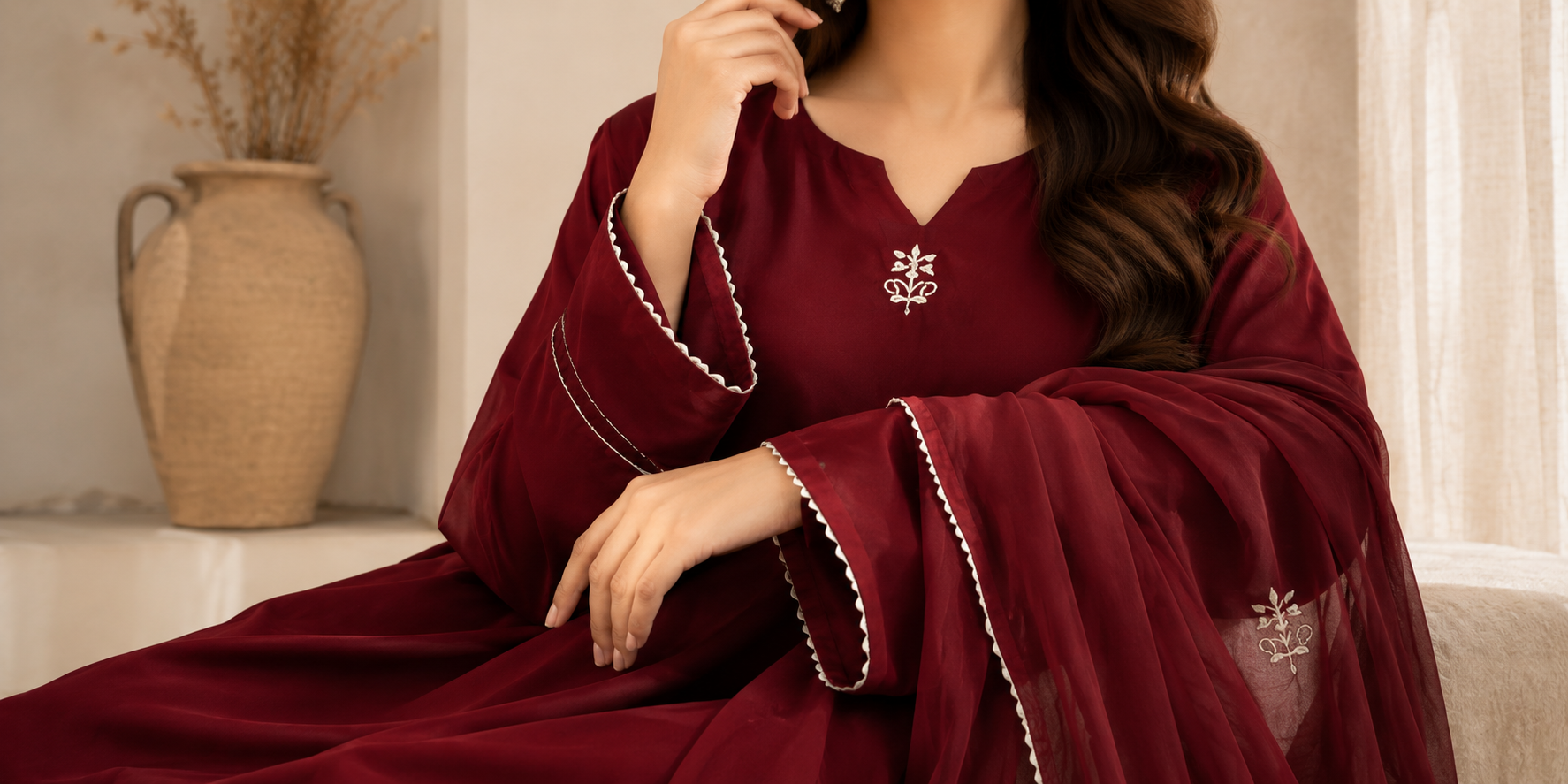 Close view of premium embroidered fabric